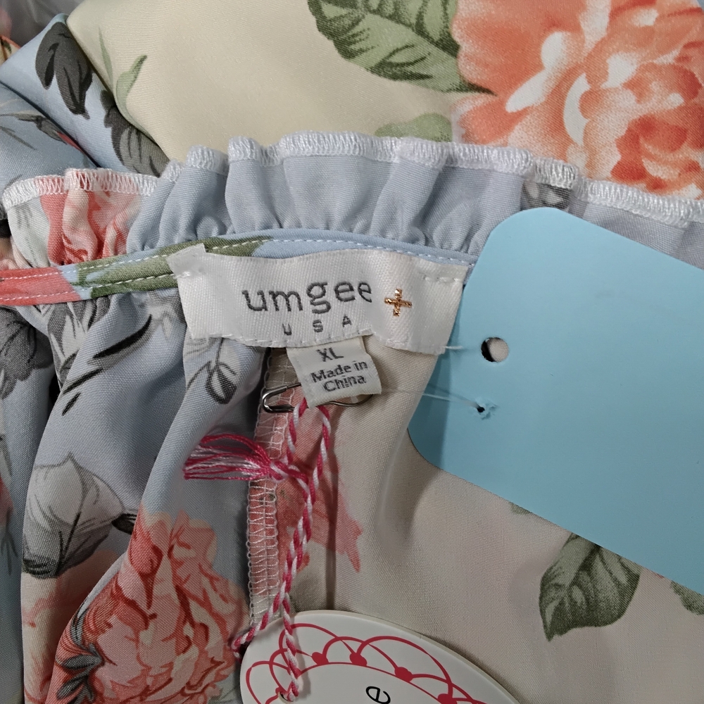 3842 Size XL Umgee Blue and Pink Floral Blouse - Picture 7 of 8
